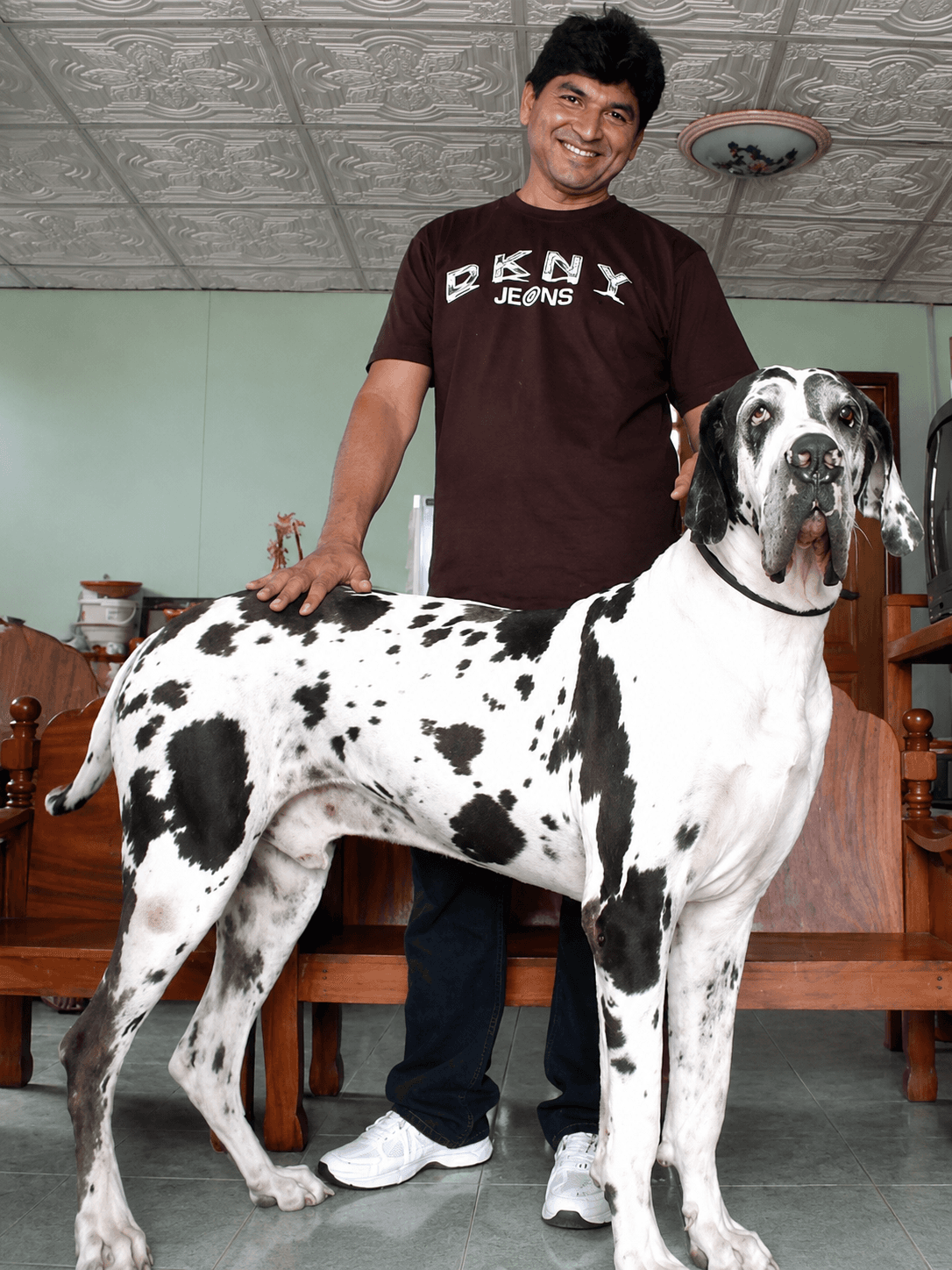 A relaxed moment at home with his pet dog.